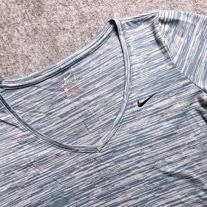 Nike Dri Fit Womens XS Athletic T Shirt Blue White‎ Heather V Neck Running